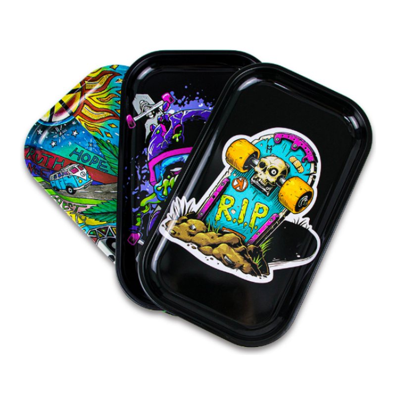 Custom metal rolling trays · 130x80 mm · No lid